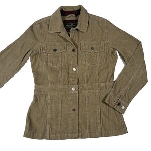 Vintage Y2K Eddie Bauer Corduroy Jacket Womens XS Tan Button Up Long Sleeve Fall